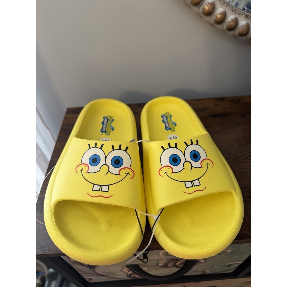 SpongeBob Slides Womens 8/9 Yellow Nickelodeon‎ Sandals Ground Up NWT